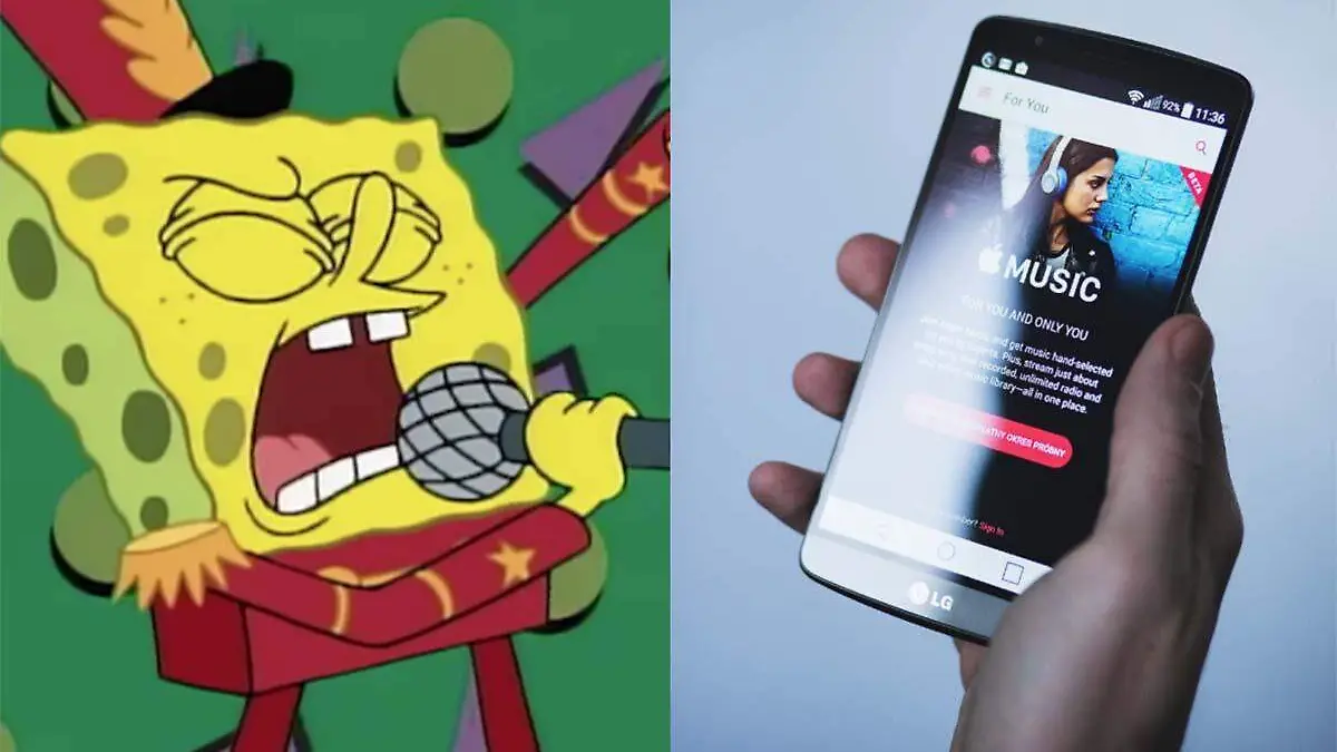 Collage bob esponja y Apple Music