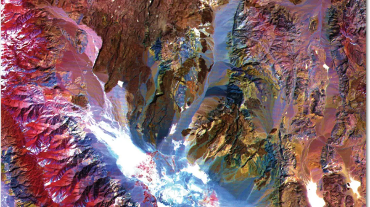 Vegetación en la Tierra (en rojo), vista en infrarrojo.