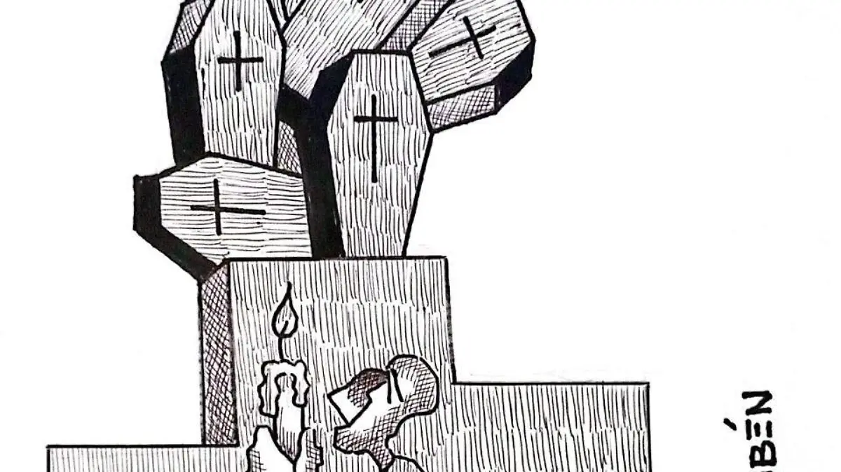 cartón RUBEN '' NO BAJAN LOS HOMICIDIOS''