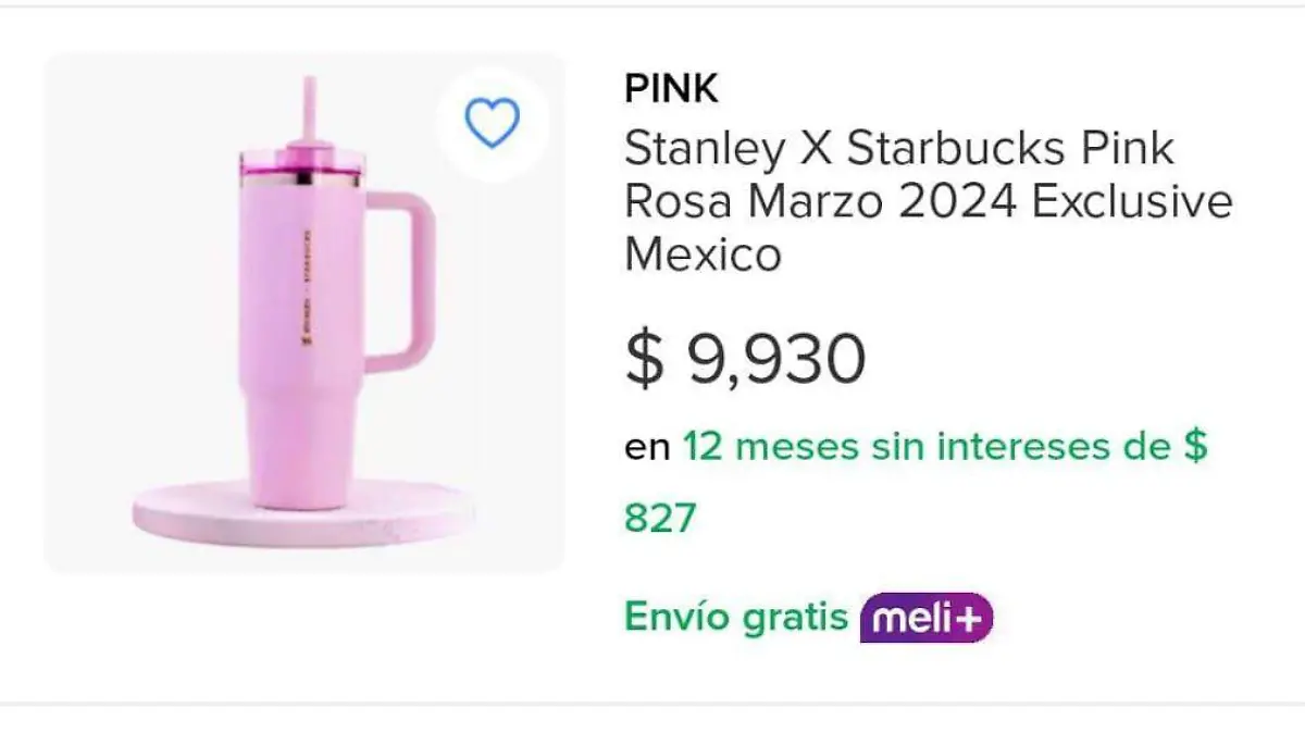 Captura de pantalla de venta de termos stanley starbucks