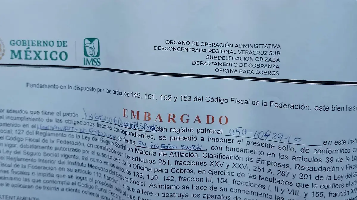 IMSS embarga al ingenio el Carmen 2024-02-02