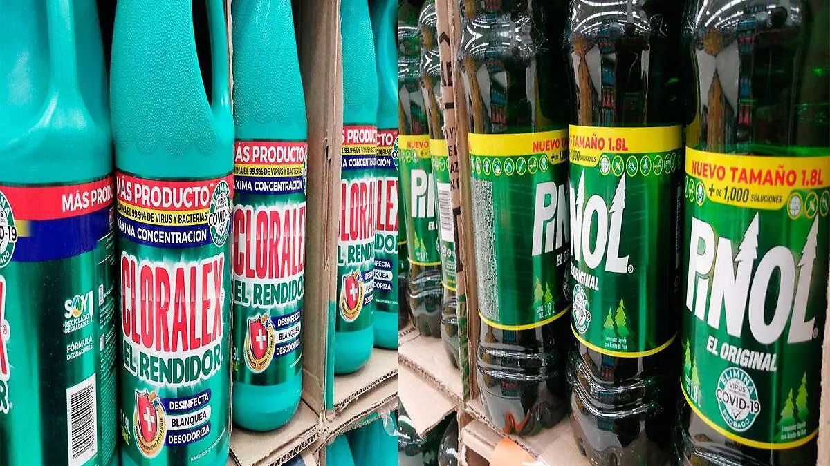 El Limpiador de pisos de la marca Pinol de 1 litro y 800 mililitros está en 36 pesos con 90 centavos, el Cloro de la línea Cloralex de 3 litros con 75 mililitros está en 39 pesos con 50 centavos