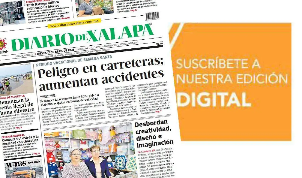Portada Diario de Xalapa Jueves, 17 de abril 2025