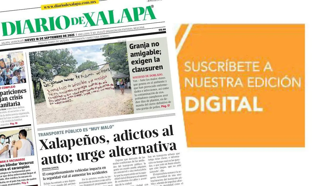 Portada Diario de Xalapa Jueves, 18 de septiembre 2025