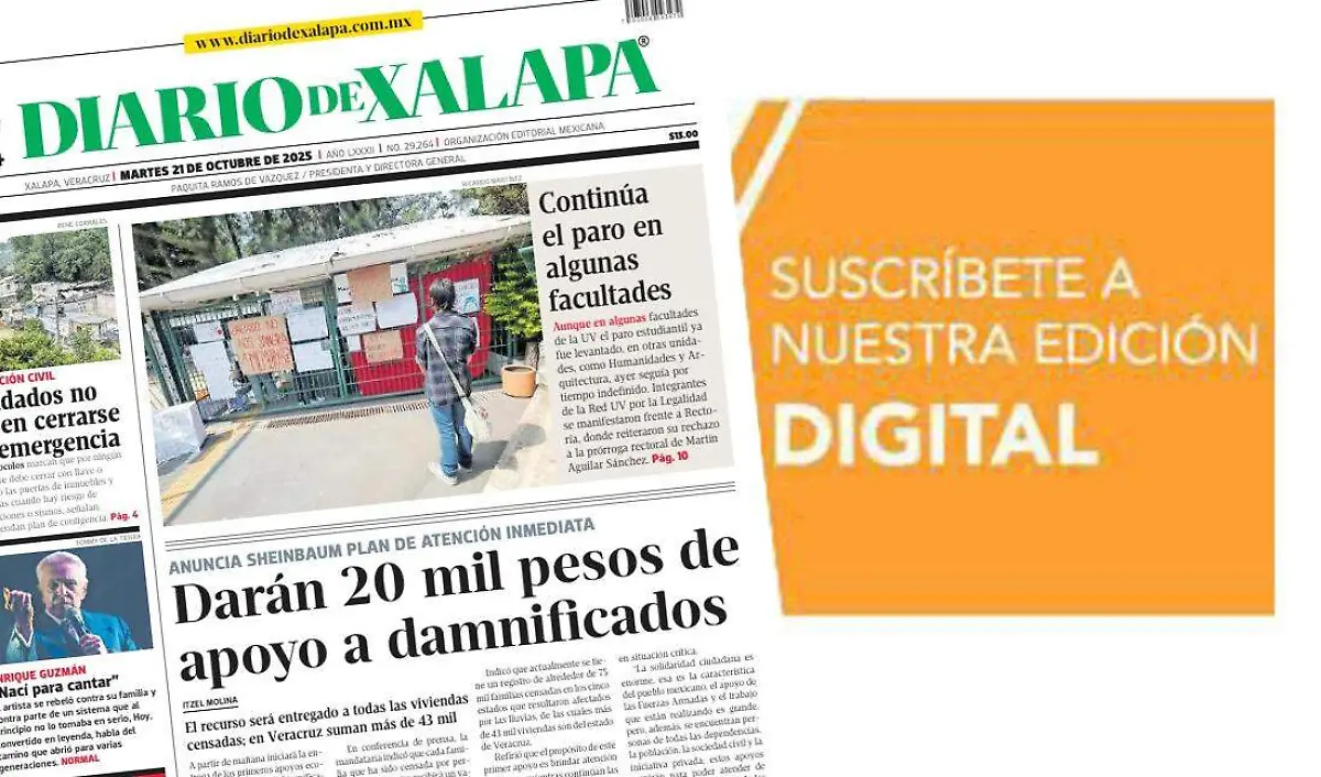 Portada Diario de Xalapa Martes, 21 de octubre 2025