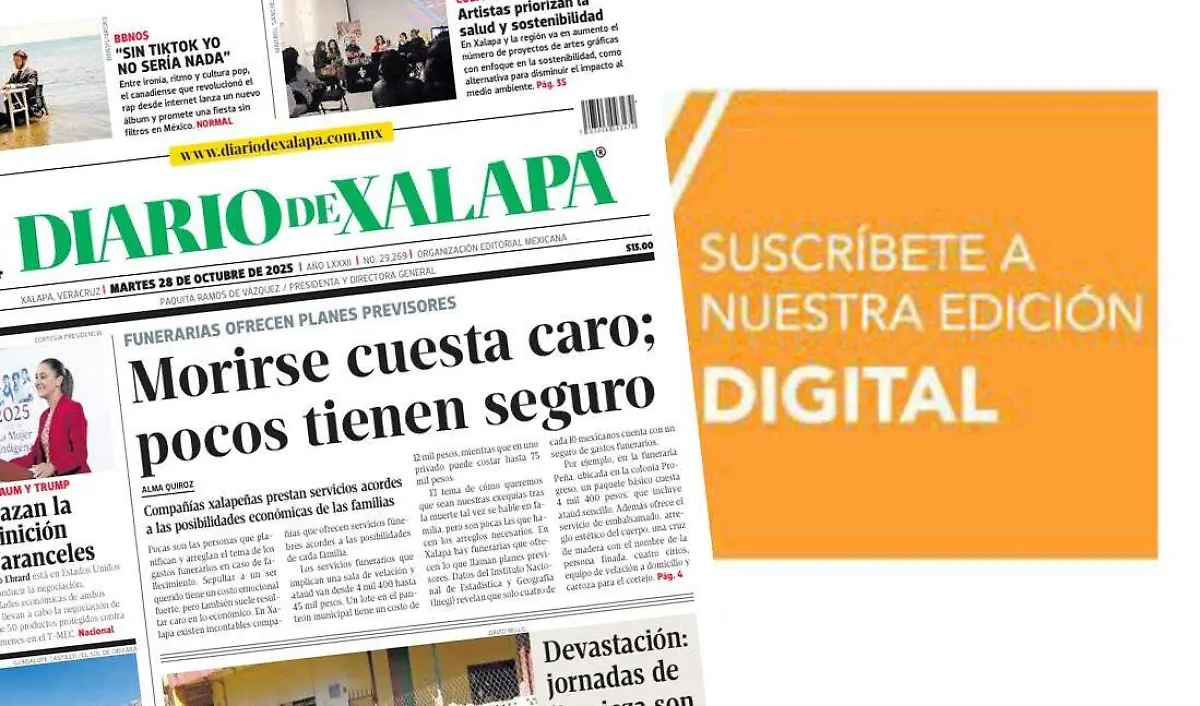 Portada Diario de Xalapa Martes, 28 de octubre 2025