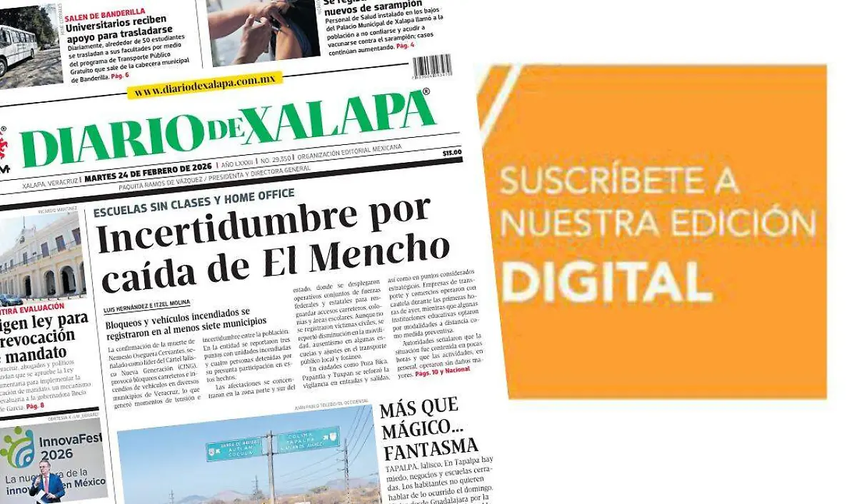 Portada Diario de Xalapa  Martes, 24 de febrero 2026