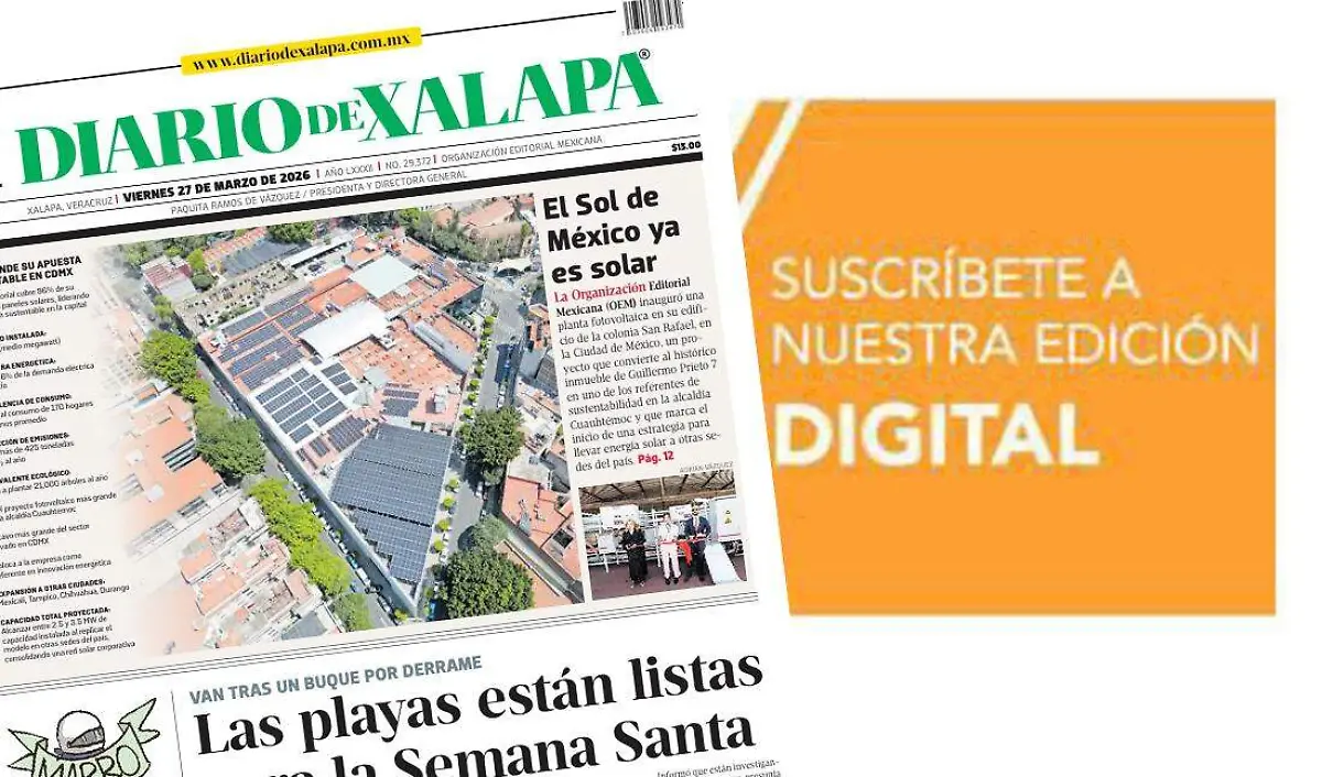 Portada Diario de Xalapa Viernes, 27 de marzo 2026