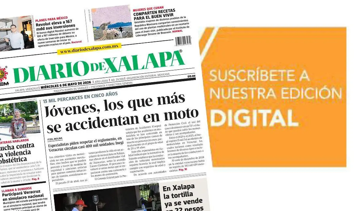 Portada Diario de Xalapa Miércoles, 6 de mayo 2026