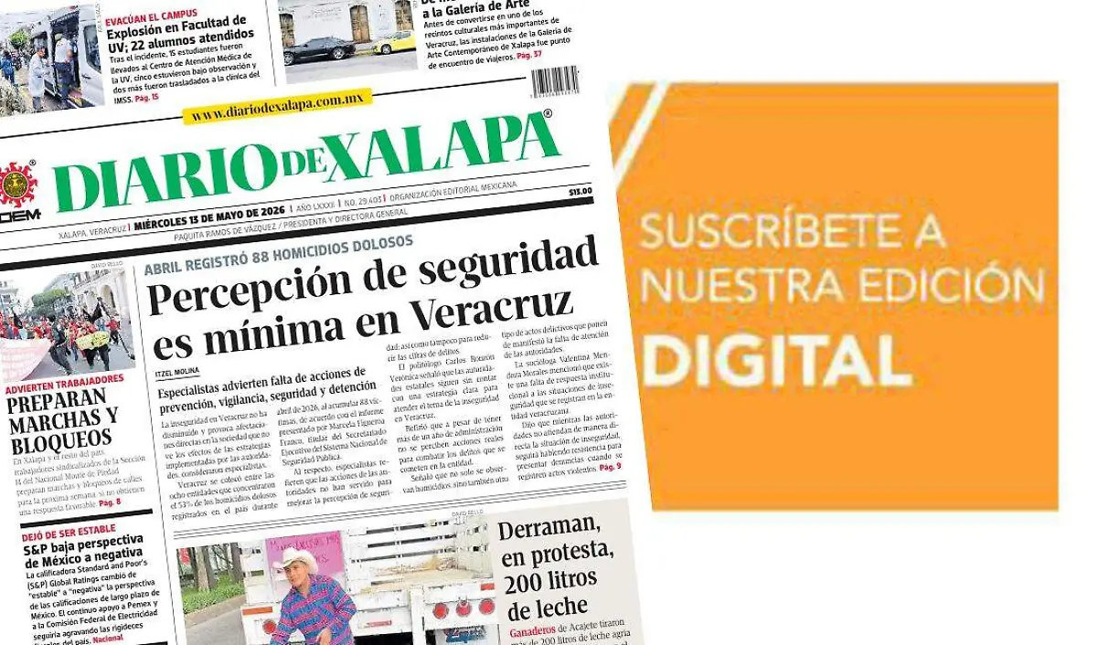 Portada Diario de Xalapa Miércoles, 13 de mayo 2026