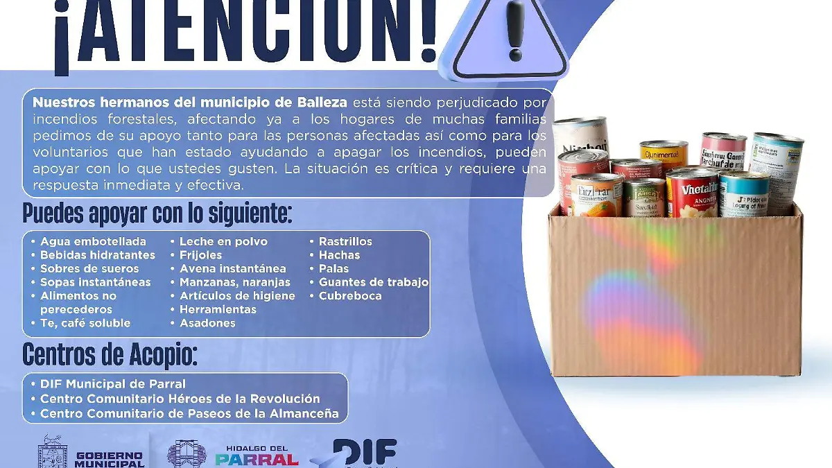 Habilitan dos centros de acopio en Parral para ayudar a brigadistas de El Vergel