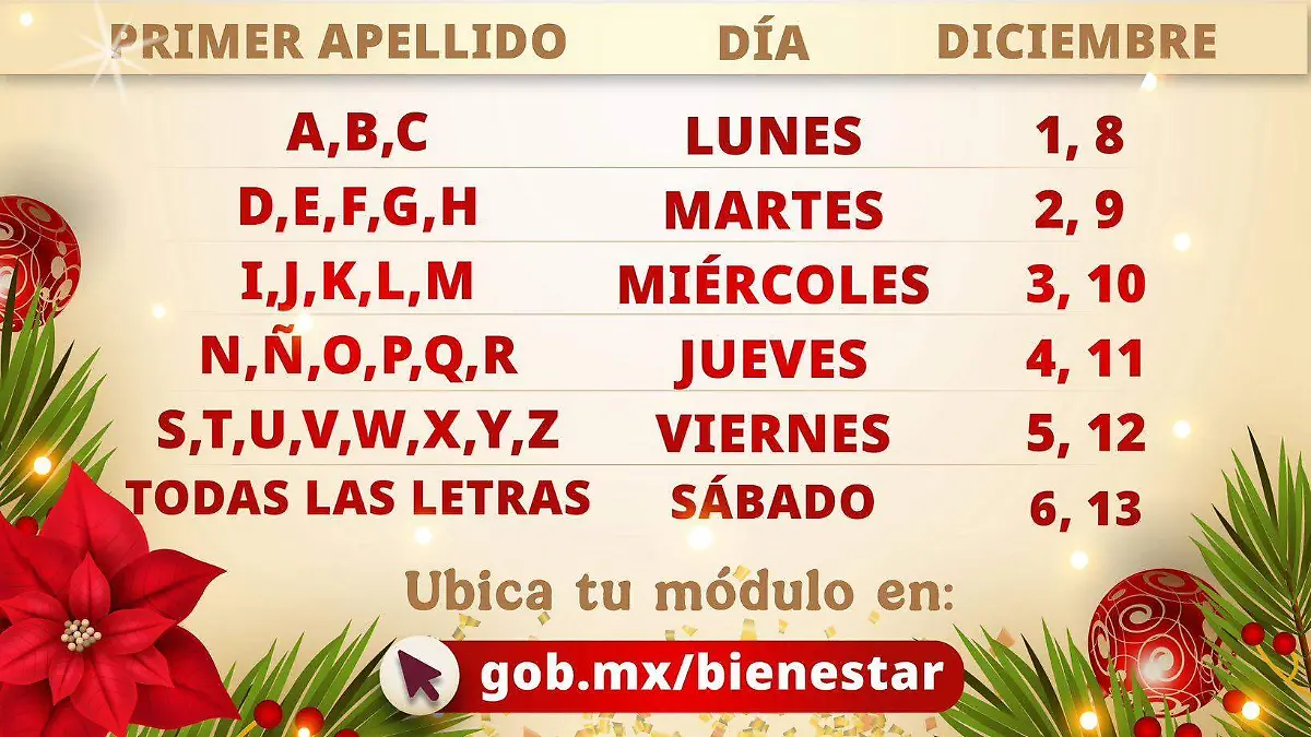 Calendario Bienestar diciembre