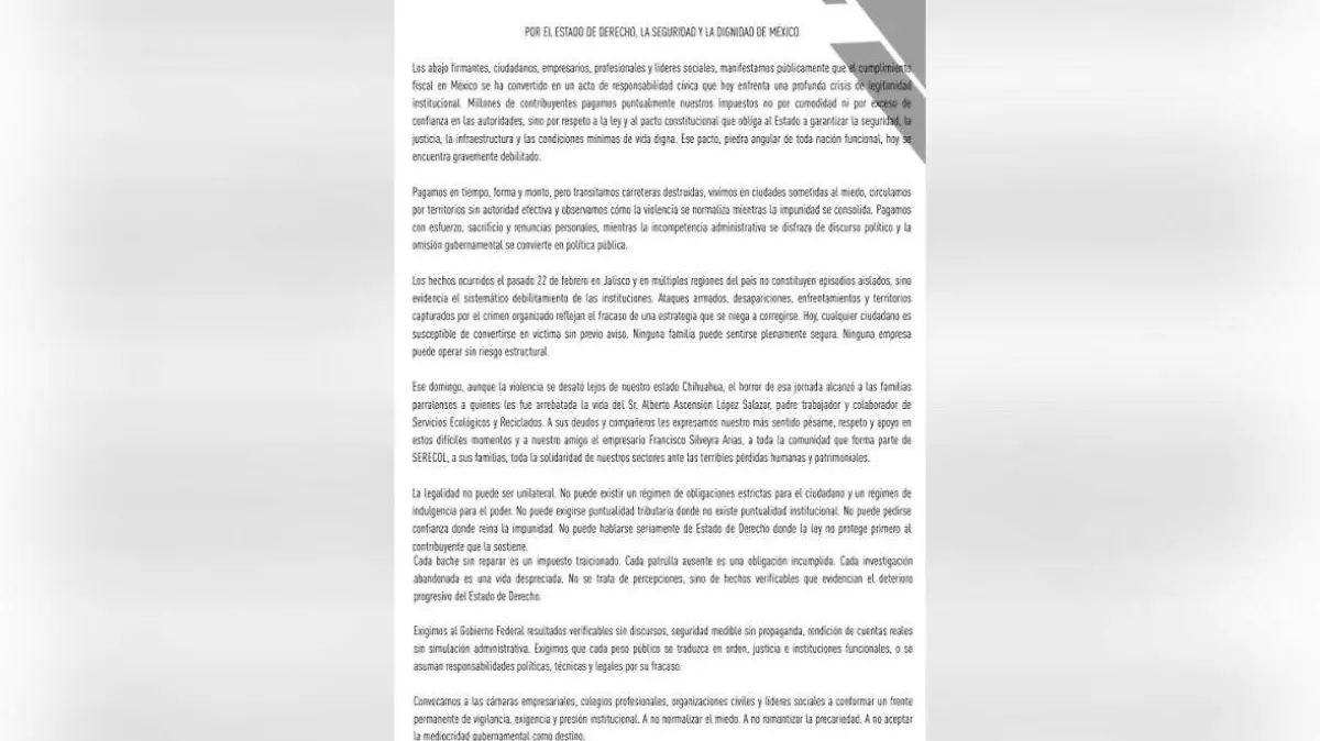 LAMENTAN EMPRESARIOS