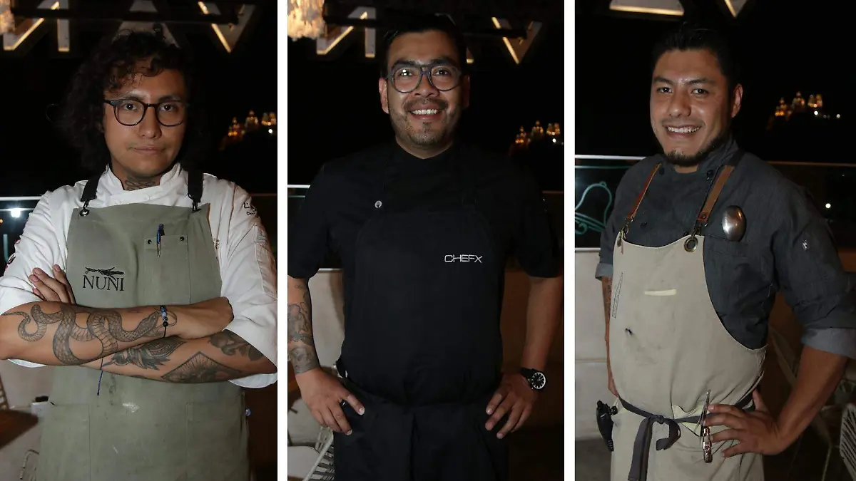 Los chefs Aldo Gómez Ruiz, Xchel González y Manuel Hernández