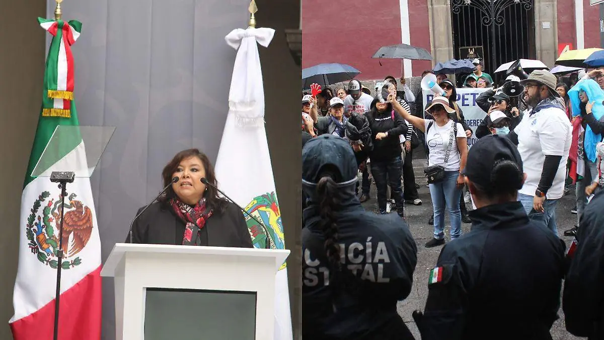 protestas en discurso de presidenta del poder judicial en Puebla