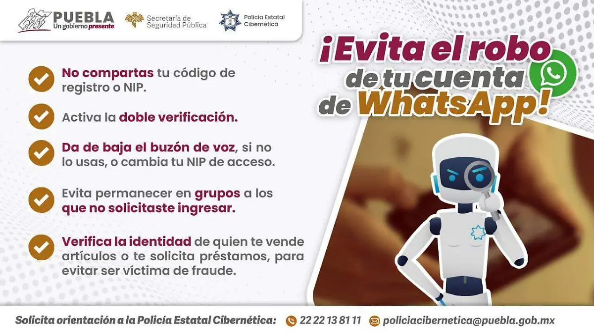 SSP Puebla alerta por robo de cuentas en WhatsApp