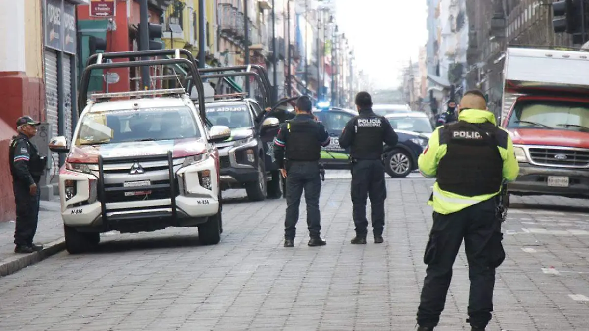 Se registró una fuerte movilización policiaca en el Centro Histórico de Puebla