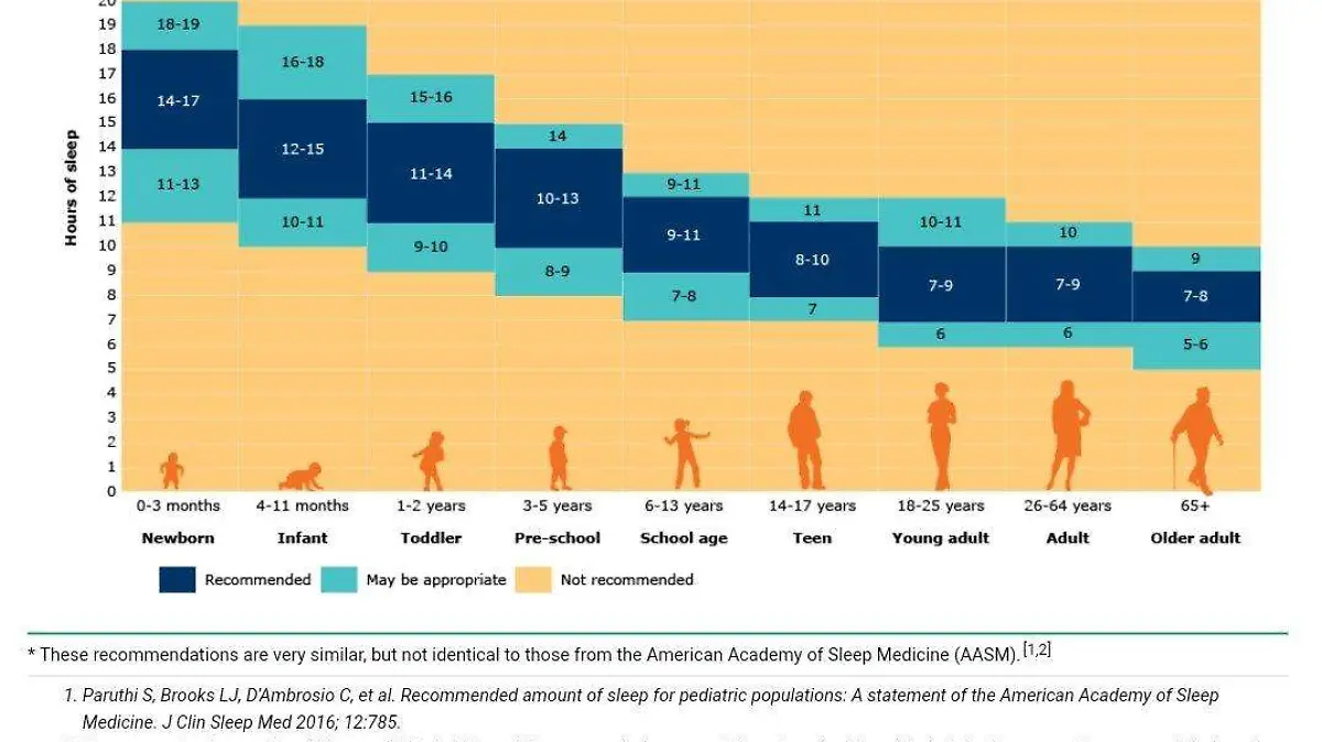 Clasificación de las horas del sueño dependiendo de los años cumplidos