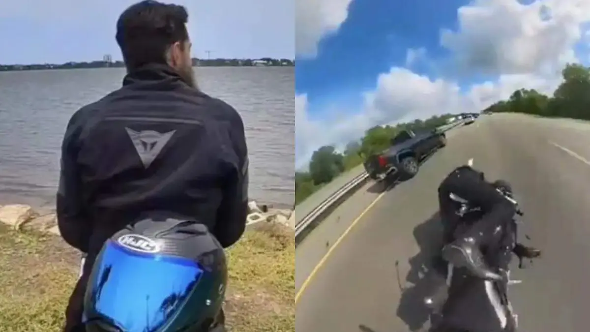 Motociclista sufre  un impactante choque contra una camioneta y después lo embiste un trailer