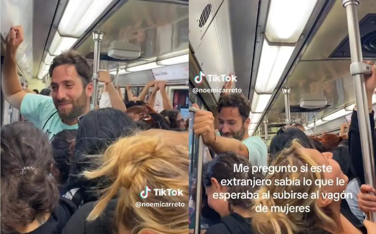 extranjero en vagon del metro
