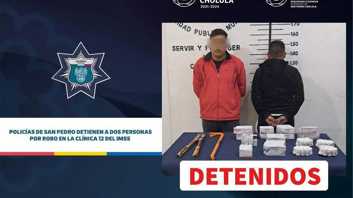 Detienen a presuntos asaltantes de farmacia IMSS en San Pedro Cholula