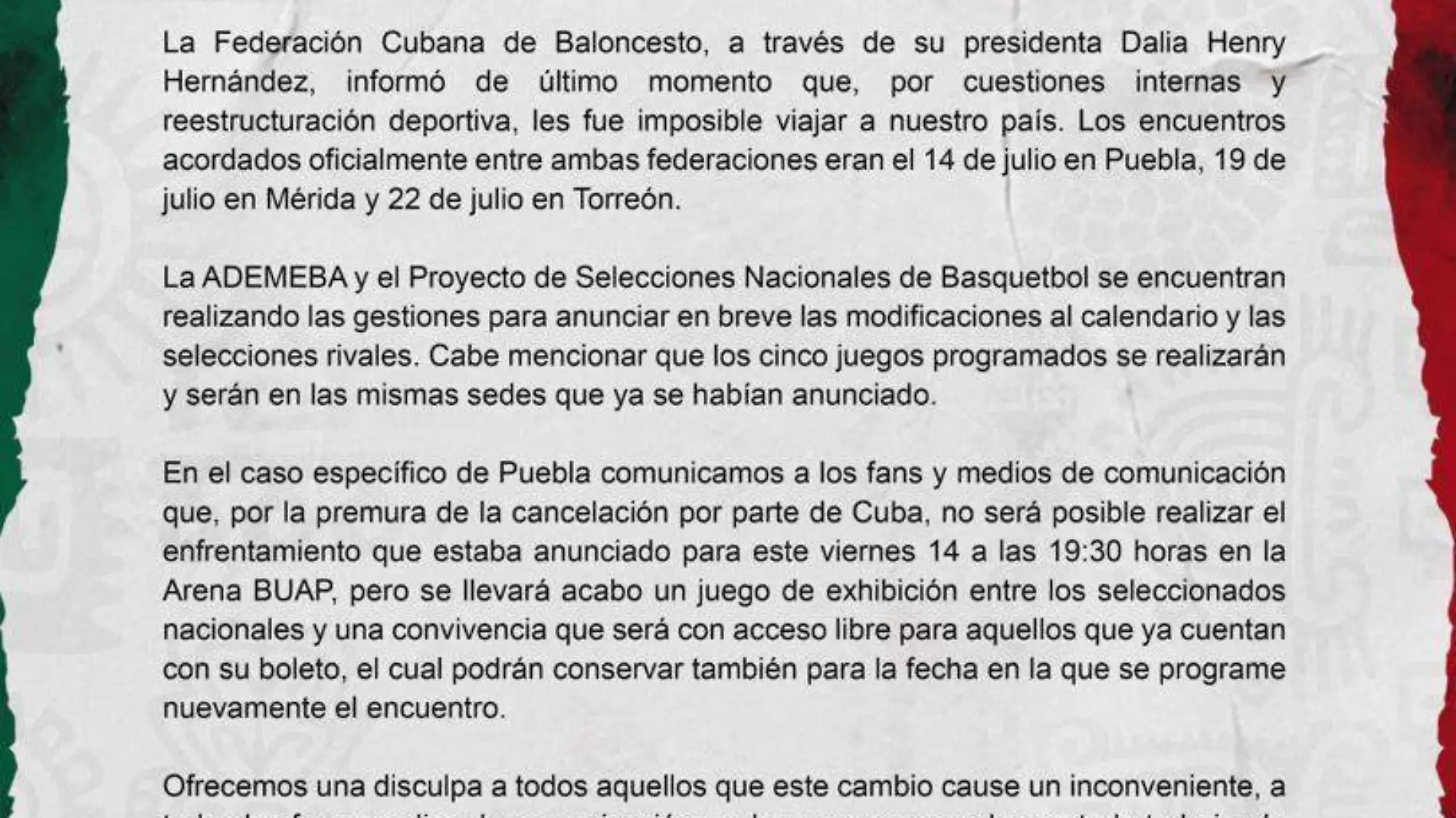 México ya no jugará ante Cuba, los isleños se bajan de la preparación de Los 12 Guerreros