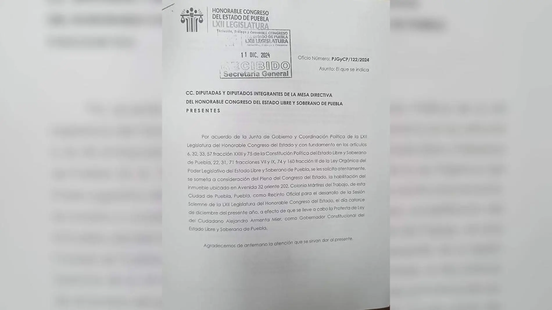 Toma de protesta de Alejandro Armenta en nueva sede del Congreso del Estado.