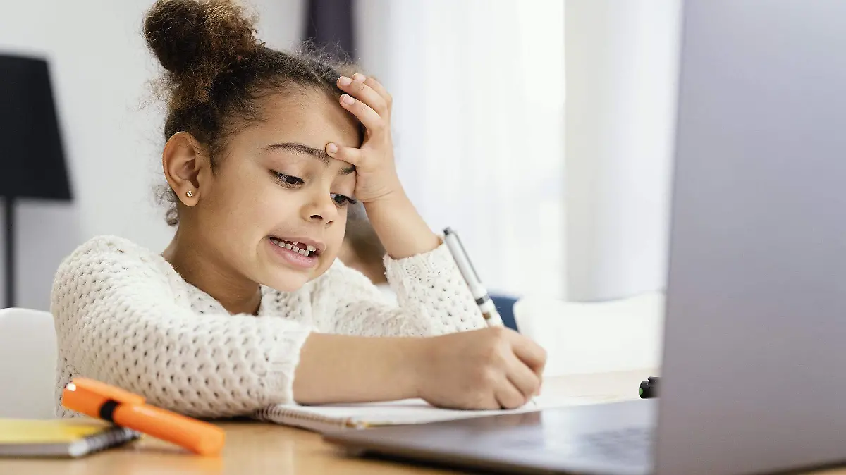 Niña trabajando en la computadora 