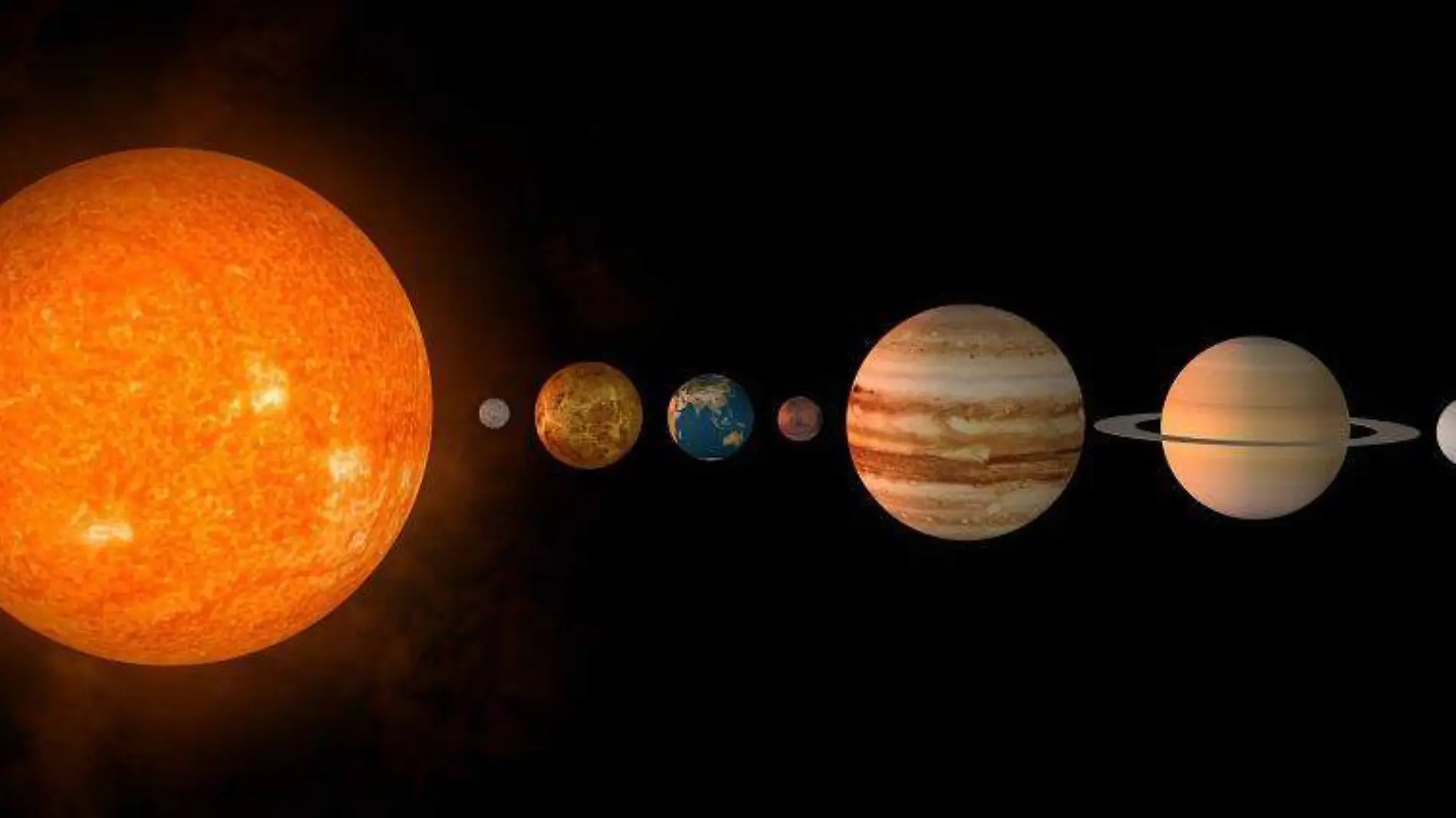 Tamaño comparativo del Sol y los planetas y el planeta enano Plutón