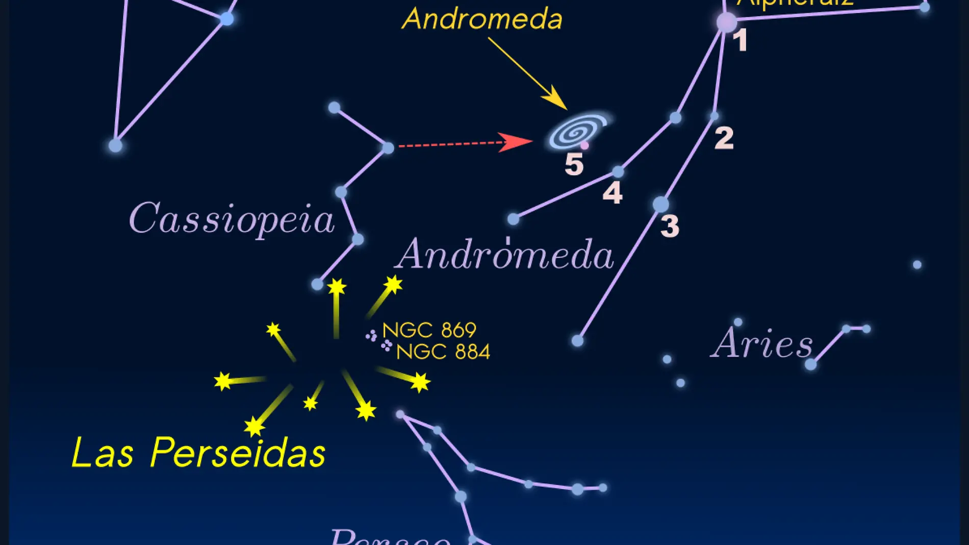 Mapa que indica la posición de la galaxia de Andrómeda