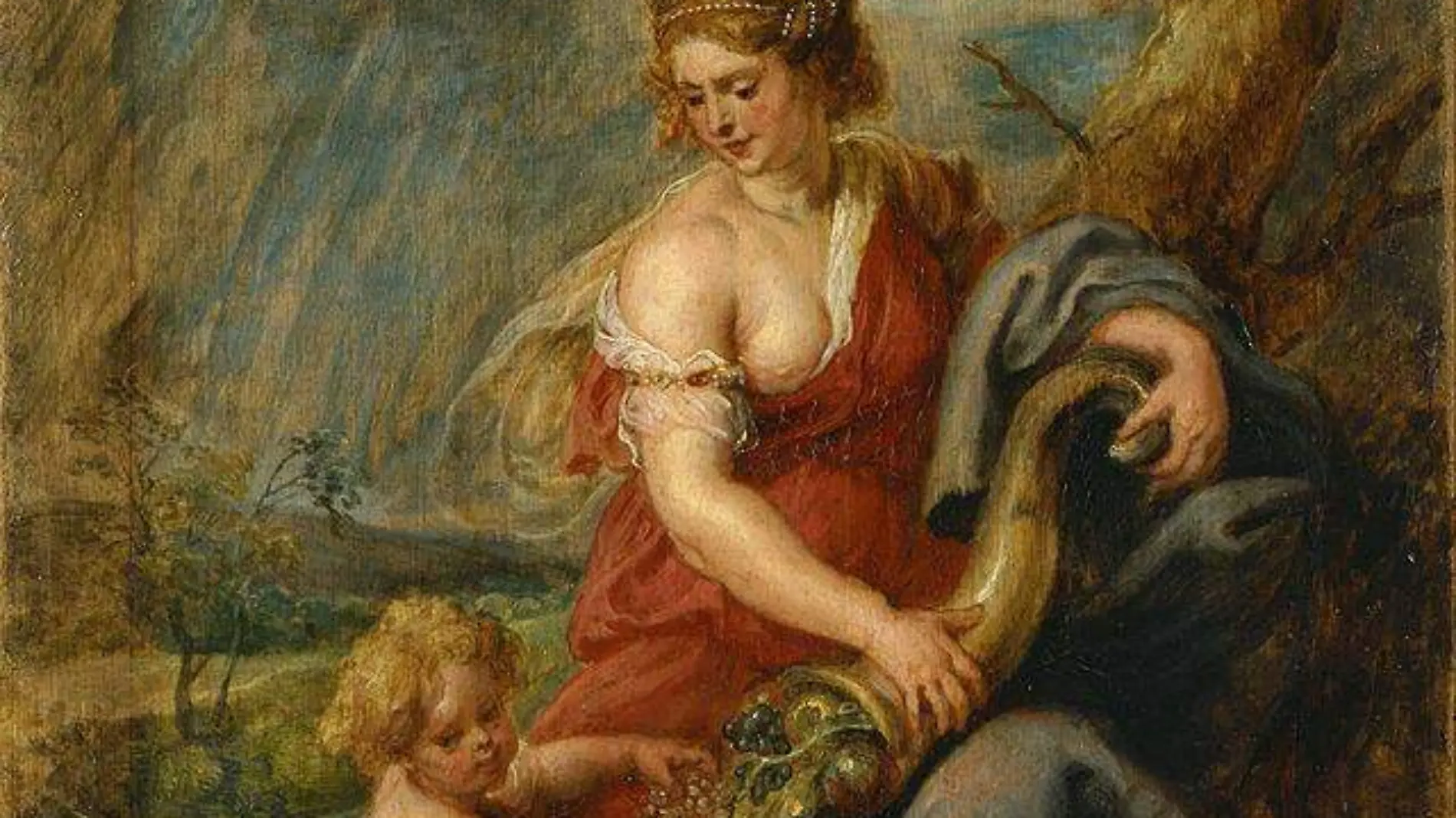 La diosa romana Abundantia, que representa a la abundancia, con un cuerno lleno de frutos. 1630 Peter Paul Rubens