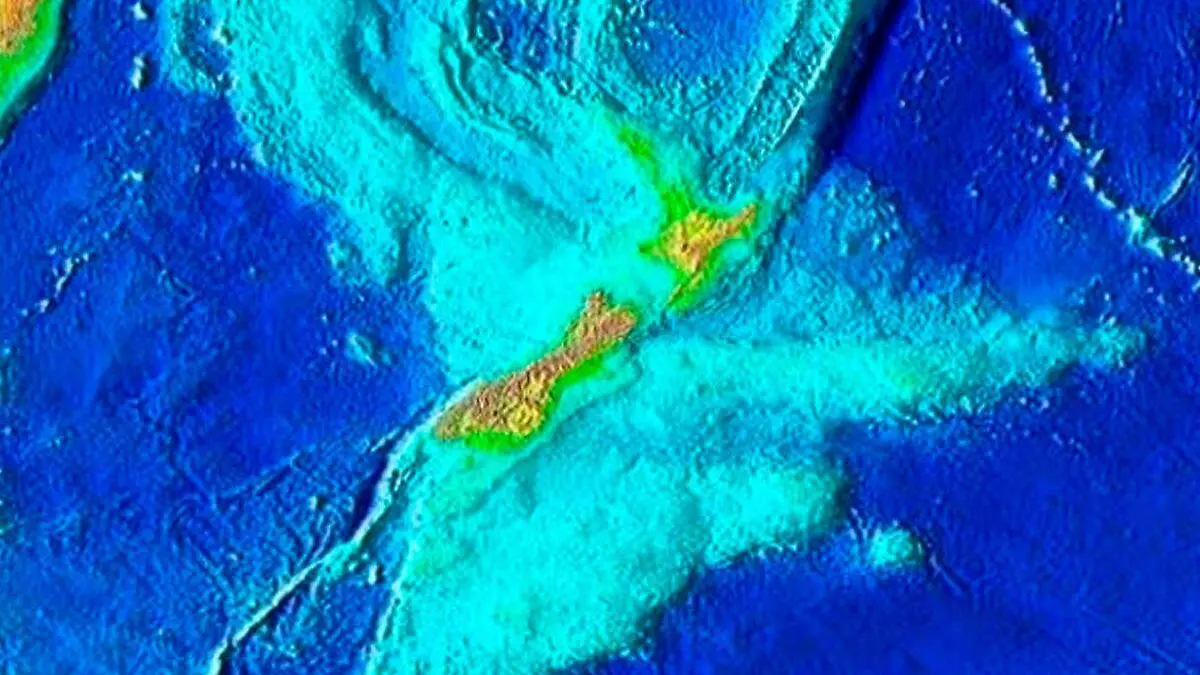 Zealandia mapas con la posicion de un contenido sumergido en el agua en la zona del continente de Oceania1