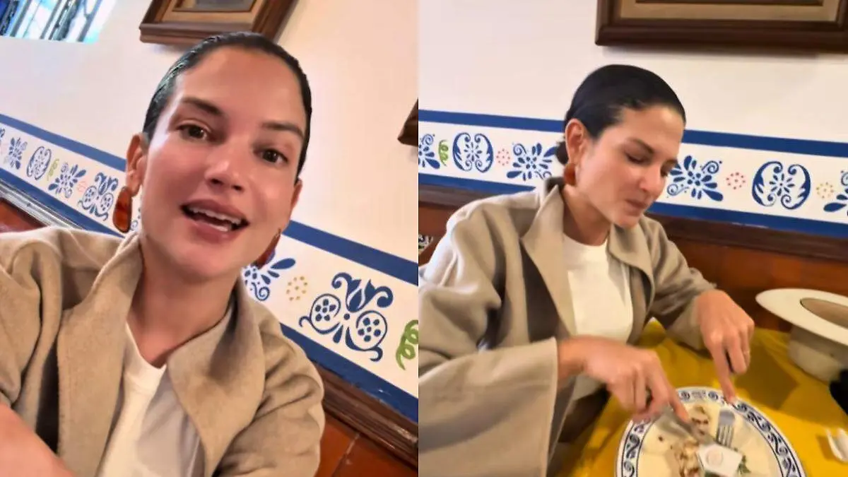 Natalia Jimenez en su visita a Puebla y degustando un chile en nogada