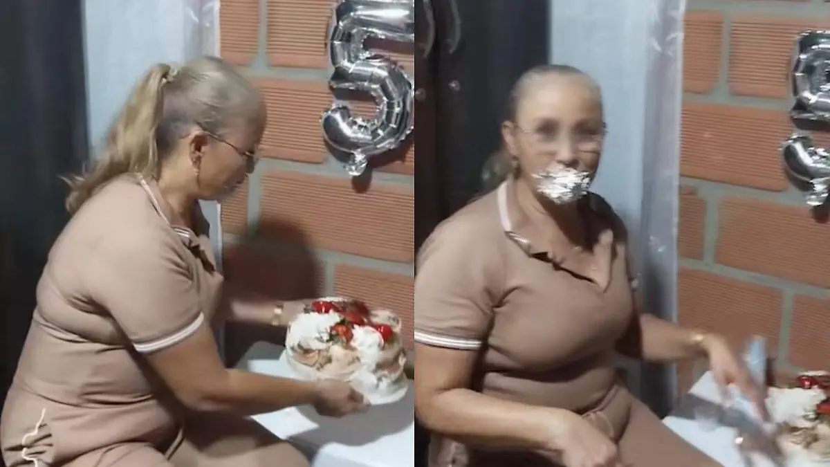 Mujer festeja su cumpleaños con un pastel y con sus familiares