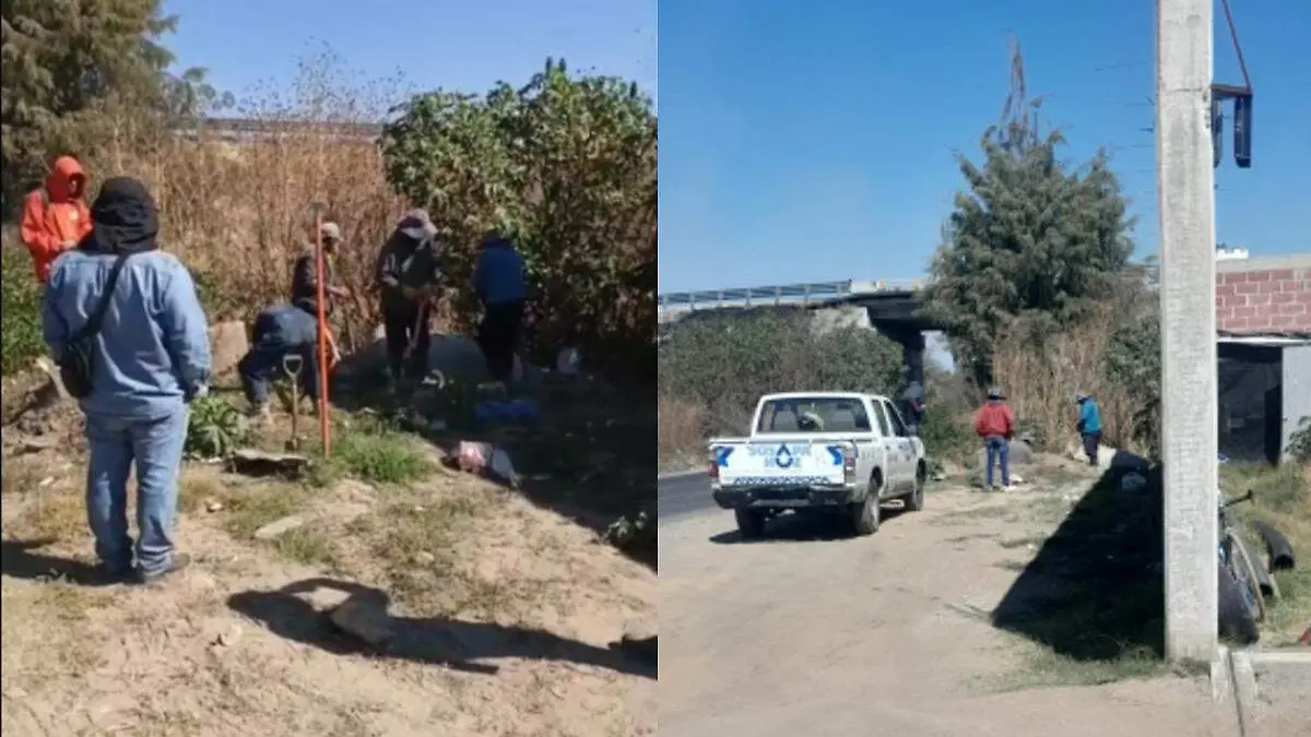 trabajadores de servicio operador de agua interviene tuberia en Huejotzingo