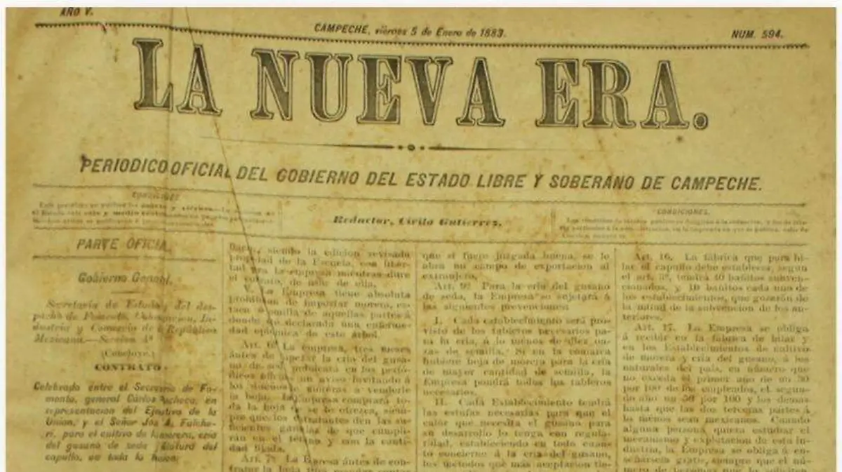 Edición del periódico La Nueva Era en el que se publicó el telegrama enviado a Francia por el líder de la misión Anatole Bouquet de la Grye. 