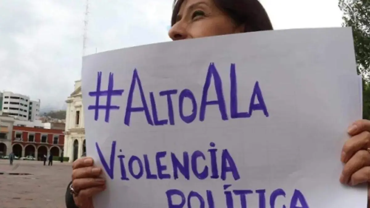 mujer sostiene cartel contra la violencia politica de genero