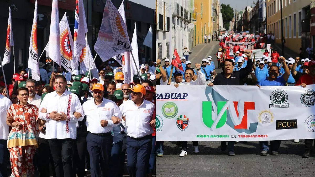 Dividen marcha del 1 de Mayo en Puebla bloque oficial y contingente con reclamos laborales