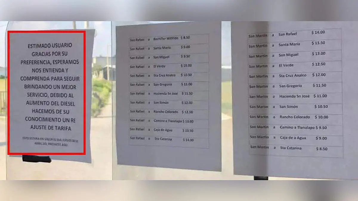 nuevas tarifas texmelucan 