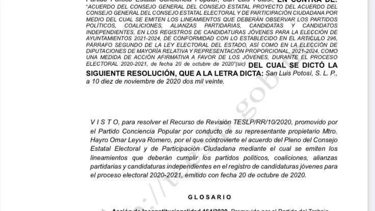 Sentencia del Tribunal Electoral