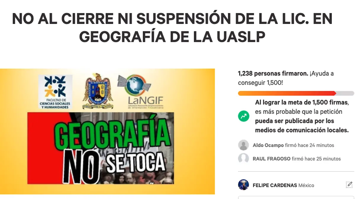 Recolectan firmas para evitar el cierre de Geografía