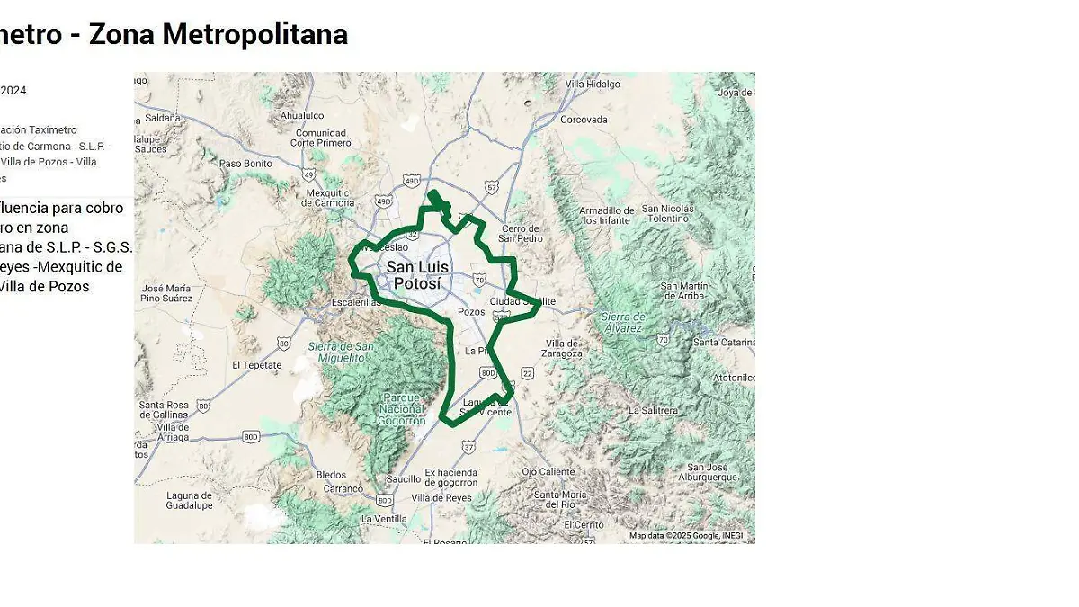 Taxímetro zona metropolitana