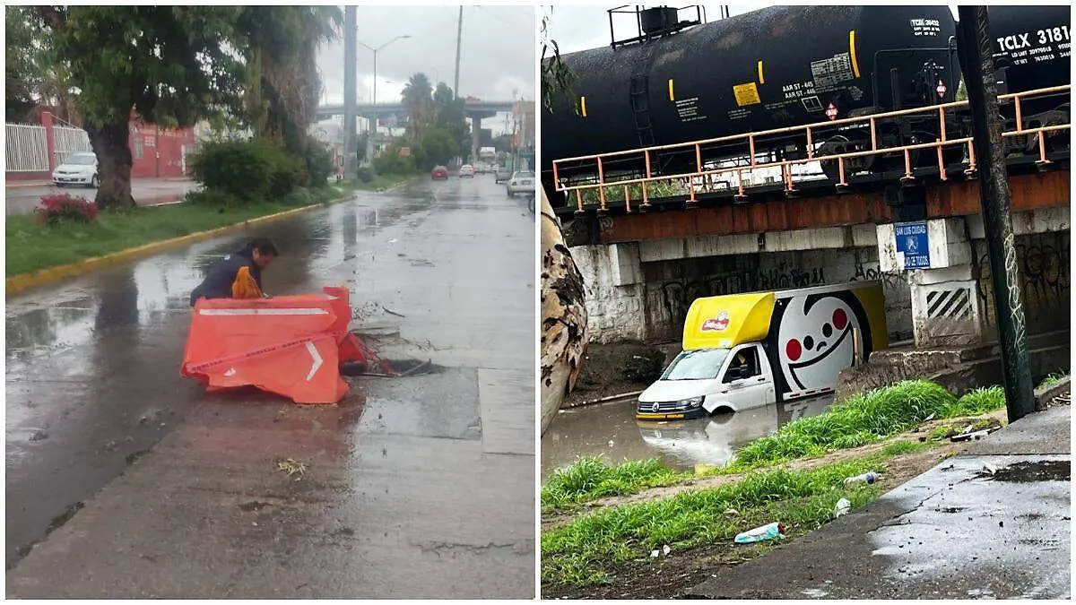 Socavón y autos varados por lluvias