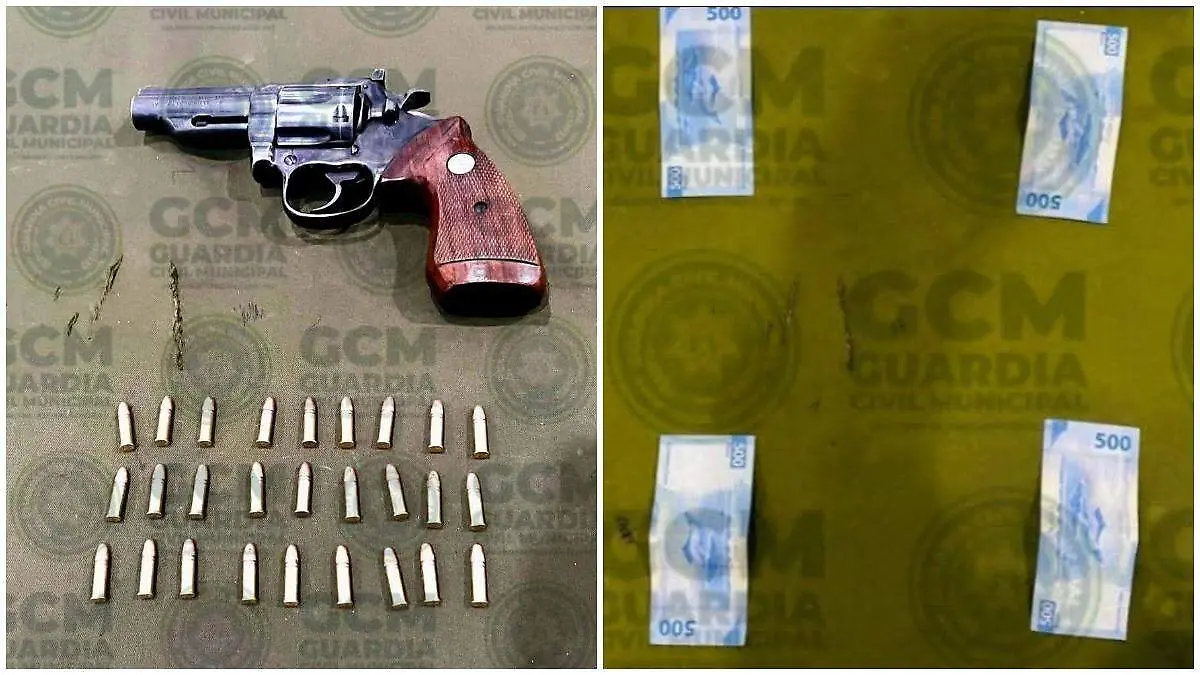 Arma y dinero confiscados