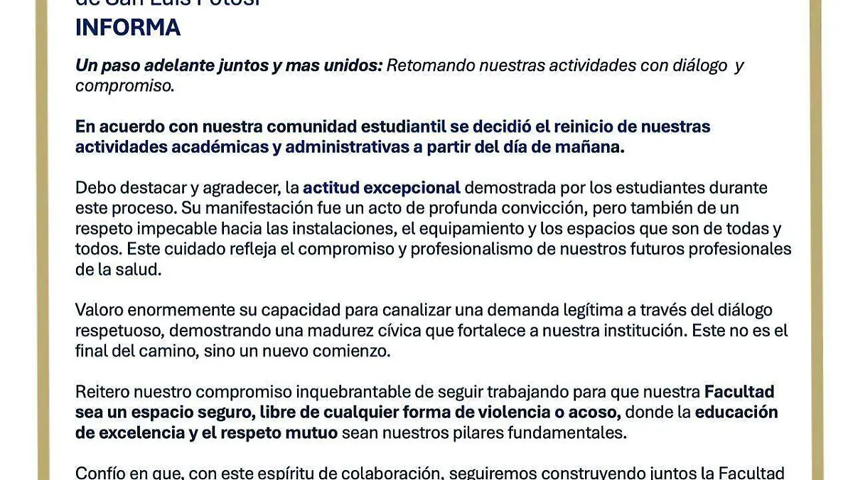 Comunicado Facultad de Medicina