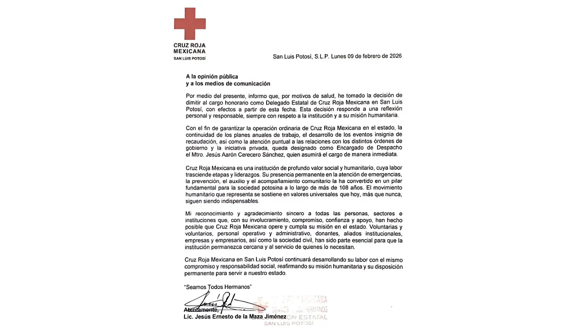 Renuncia de Ernesto de la Maza