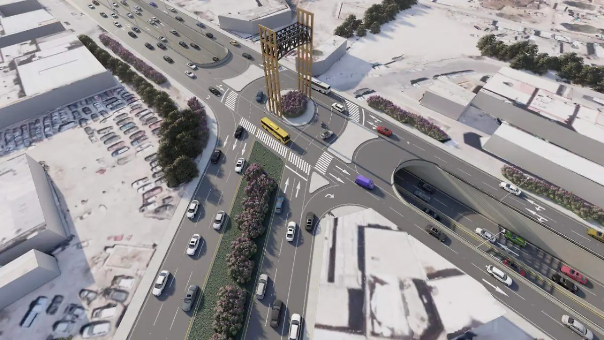 desnivel en avenida Las Torres y Circuito Potosí