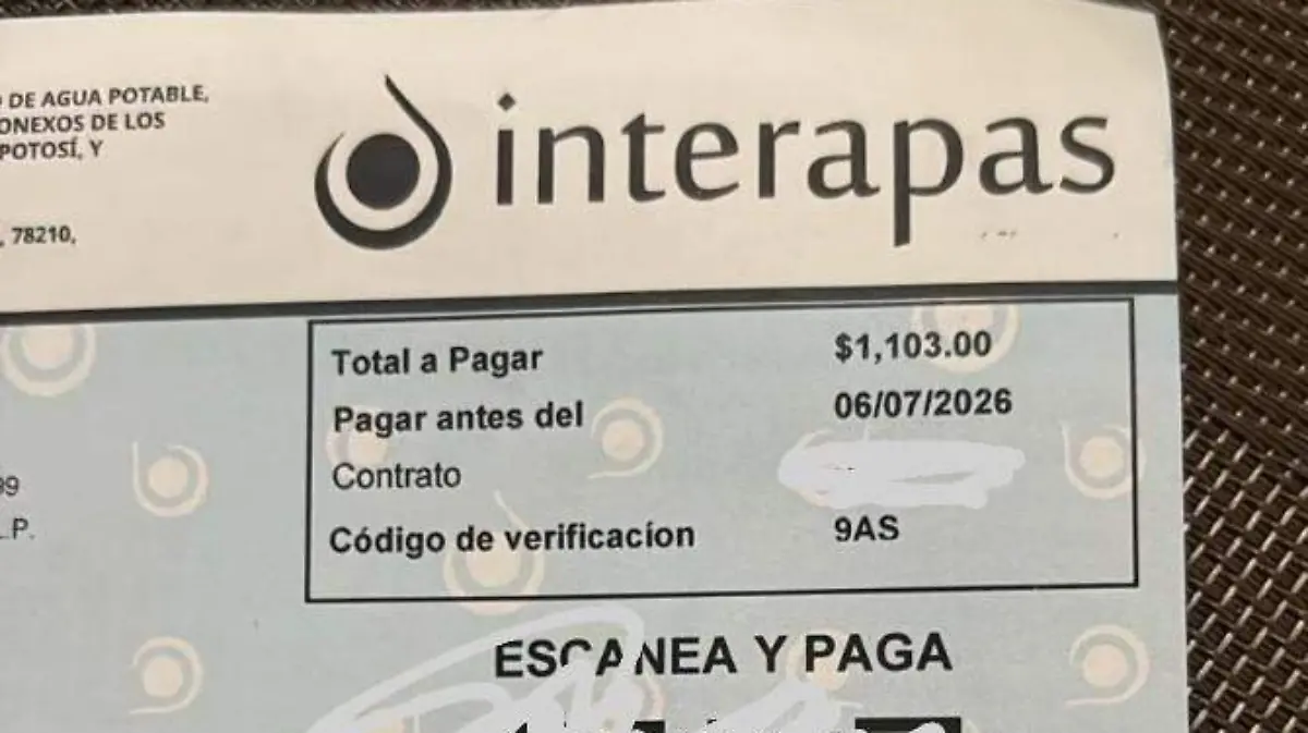 Recibo de Interapas -habitantes de Rivas Guillén