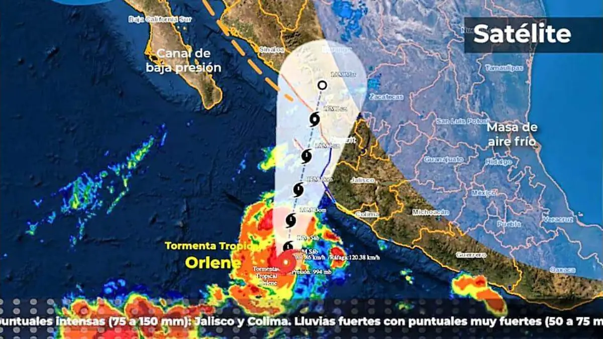 Orlene se acerca a las costas de Jalisco y dejará lluvias fuertes en Sinaloa