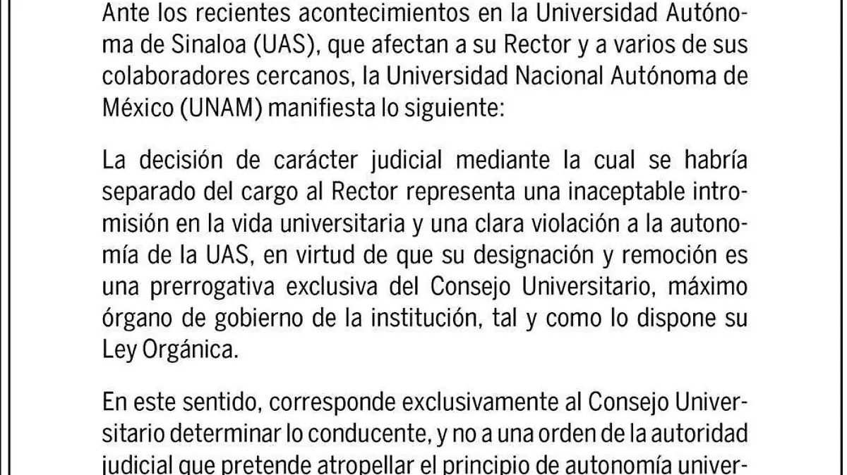 Comunicado de la UNAM